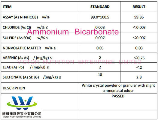 Bicarbonato de amónio CH5no3 Aditivos de qualidade alimentar para panificação Agente de inchaço CAS 1066-33-7