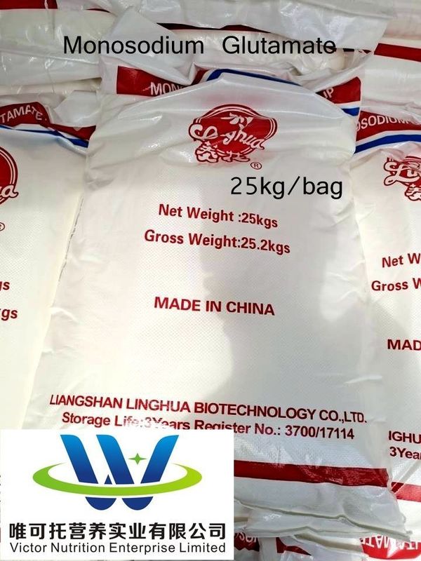 25 kg de sal ISO Msg Condimento Glutamato Monossódico 60 malhas Método normal de armazenagem 12 meses