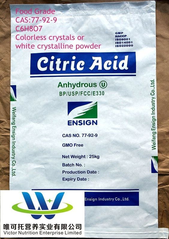 Ácido cítrico anidro de qualidade alimentar com e Normas CAS 77-92-9 EINECS 201-069-1